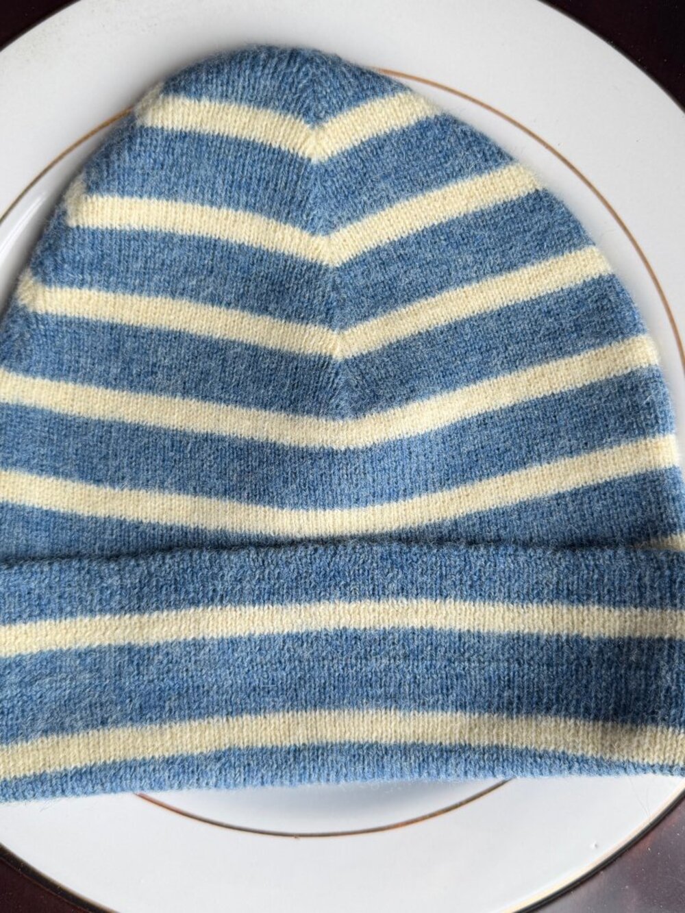 TRICOMER France Womens Blue & Cream 100% wool striped 2